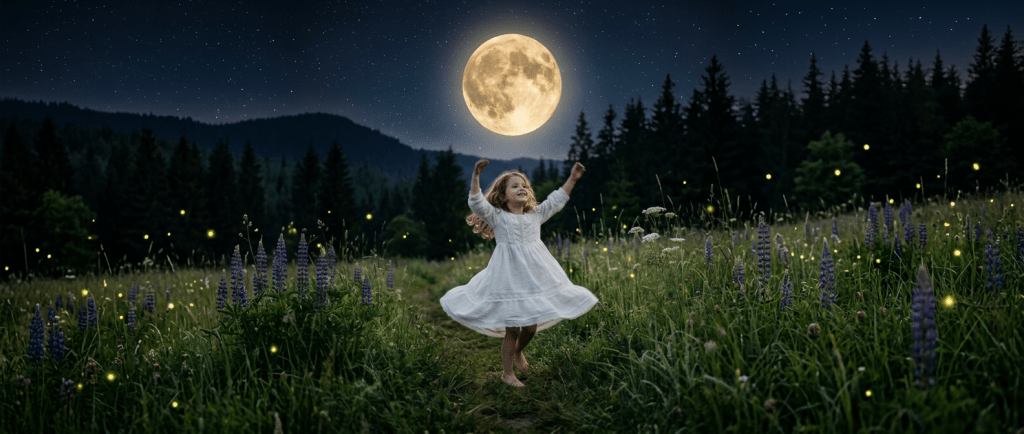 Banner layout, smaller yellowish full moon